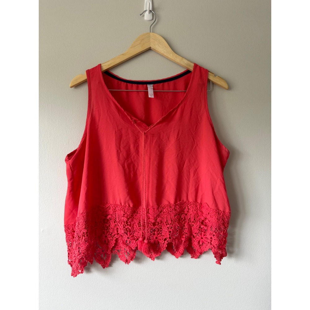 Xhilaration Tank Top XL Red Crochet Lace Hem Tassel V-Neck Sleeveless Boho